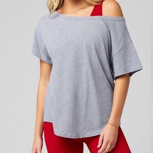Fabletics Light Gray Off-Shoulder Relaxed Tee
